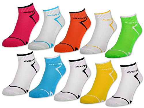 6 oder 12 Paar NEON Sport Sneaker Socken Damensocken mit verstärkter Frotteesohle - 36850 (Neon/Weiß | 35-38, 6 Paar)