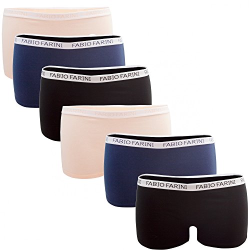6er Pack Baumwolle Damen Panties Hipsters Boxershorts , Größe:36/38;Farbe:2 Blau 2 Schwarz 2 Elfenbein
