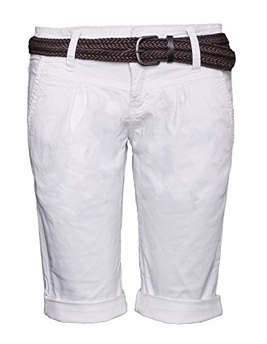 Damen Short Sommer kurze Hose Bermuda Chino Shorts inkl. Gürtel B210 [B210-Shorts-Weiss-Gr.M]