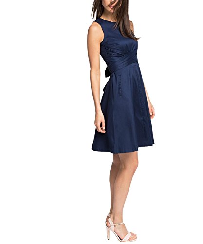 ESPRIT Collection Damen A-Linie Kleid mit seidigem Glanz, Knielang, Gr. 36, Blau (NAVY 400)