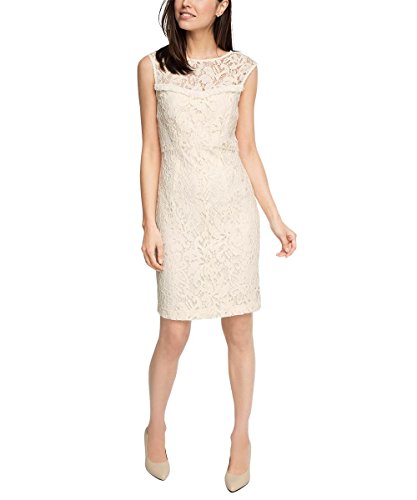 ESPRIT Collection Damen Etui Kleid hochwertige Spitzenverzierung, Knielang, Gr. 38, Weiß (OFF WHITE 110)