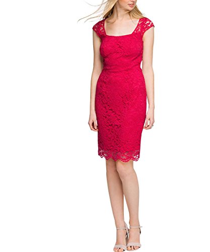 ESPRIT Collection Damen Etui Kleid süße Spitzenverzierung, Knielang, Gr. 36, Rot (CHERRY RED 615)