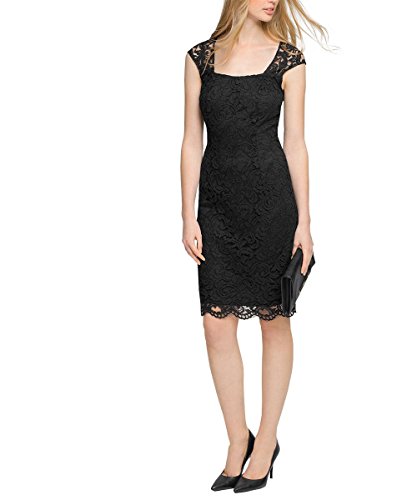 ESPRIT Collection Damen Etui Kleid süße Spitzenverzierung, Knielang, Gr. 38, Schwarz (BLACK 001)