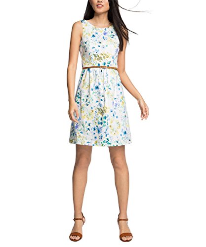 ESPRIT Collection Damen Kleid 056EO1E021-aus Baumwolle, Mehrfarbig (Off White 2 111), 34