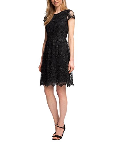 ESPRIT Collection Damen Kleid hochwertige Spitzenverzierung, Knielang, Gr. 34 (Herstellergröße: XS), Schwarz (BLACK 001)