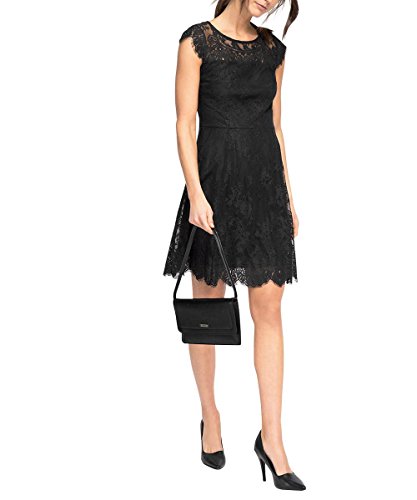 ESPRIT Collection Damen Kleid mit hochwertiger Spitze, Knielang, Gr. 36 (Herstellergröße: S), Schwarz (BLACK 001)