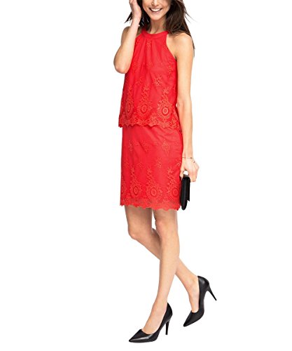 ESPRIT Collection Damen Kleid mit hochwertiger Spitze, Knielang, Gr. 42 (Herstellergröße: XL), Rot (CORAL 645)