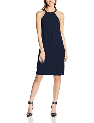 ESPRIT Collection Damen Neckholder Kleid mit Stretch, Knielang, Gr. 38 (Herstellergröße: M), Blau (NAVY 400)