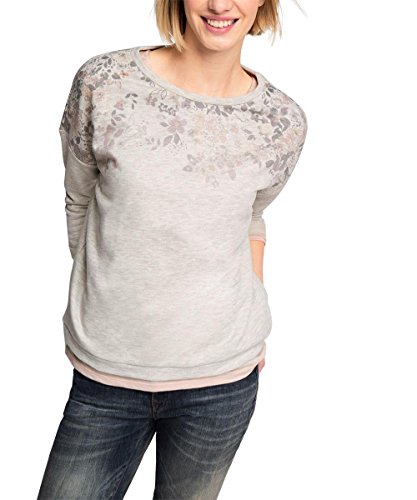 ESPRIT Damen Sweatshirt mit floralem Muster, Gr. 38, Grau (Light Grey)
