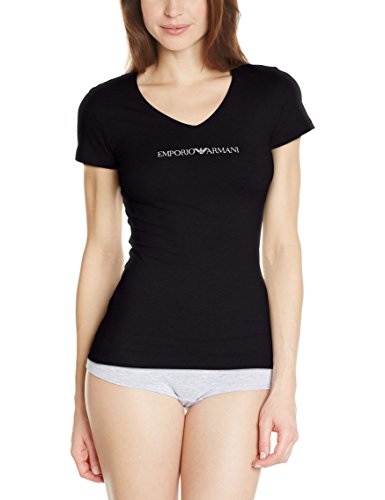 Emporio Armani Damen T-Shirt, Ladies Knit T-Shirt, Schwarz, 48 (Herstellergröße: L)