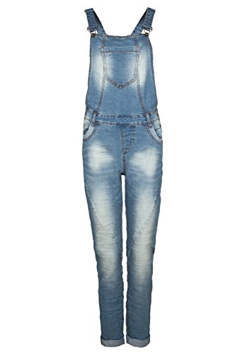 Fresh Made Damen Jeans-Latzhose | Denim Boyfriend-Cut im Stone Washed Look und Used-Look | Top Qualität dank hohem Baumwollanteil blue M