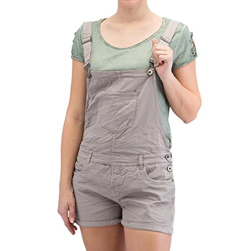 Fresh Made Kurze Latzhose für Damen | Stylische Latzshorts mit viel Stretch für mehr bequemlichkeit middle grey S