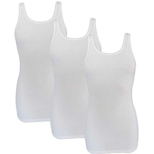 HERMKO 1317 3er Pack Damen Unterhemd extralang; längeres Achselhemd (+10cm), Farbe:weiß, Größe:40/42 (M)