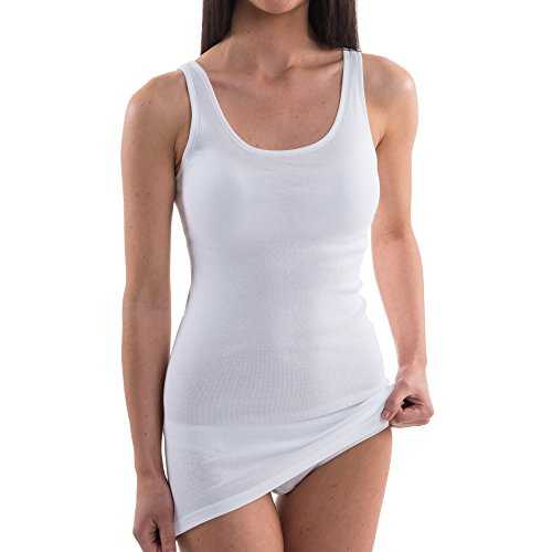 HERMKO 1317 3er Pack Damen Unterhemd extralang; längeres Achselhemd (+10cm), Farbe:weiß, Größe:40/42 (M)
