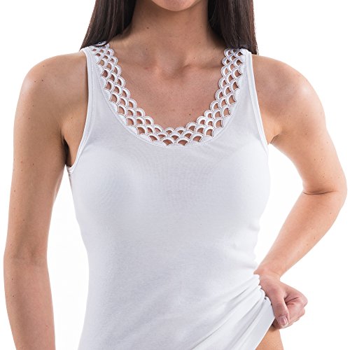 HERMKO 153320 Damen Unterhemd mit toller Spitze, Farbe:weiß, Größe:40/42 (M)
