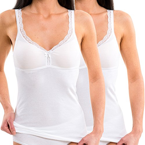HERMKO 175803850 2er Pack Damen BH-Hemd mit Spitze - Unterhemd mit integriertem Bustier, Farbe:weiß, Größe:46 (L)