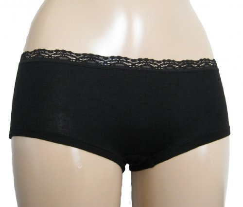 HERMKO 7790 Damen Panty aus der Softfaser Modal Unterhose mit zarter Spitze, Hot Pant Short Women underwear, Farbe:schwarz;Größe:44/46 (L)