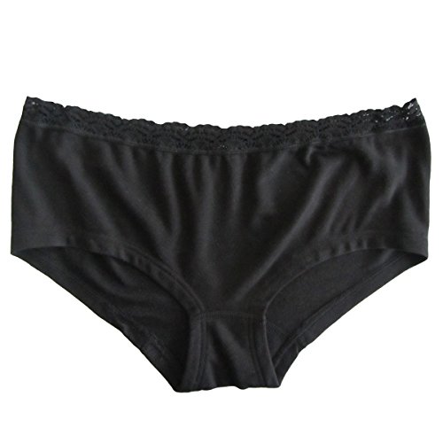 HERMKO 7790 Damen Panty aus der Softfaser Modal Unterhose mit zarter Spitze, Hot Pant Short Women underwear, Farbe:schwarz;Größe:44/46 (L)
