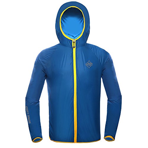 HYSENM Ultraleichte UV Schutz Jacke für Damen und Herren UPF 40+ mit Kaputze Reflektierendem Logo und Aufbewahrungsbeutel Hochwertige Sommer Sport Outdoor Freizeit Ausrüstung - Blau L= Asian XL