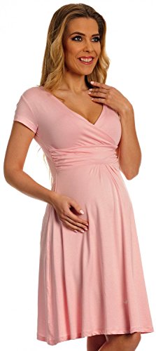 Happy Mama Damen Viskosejersey Umstandskleid Schwangerschafts Kleid Kurzarm 108p (Pulver Rosa, EU 50, 4XL)