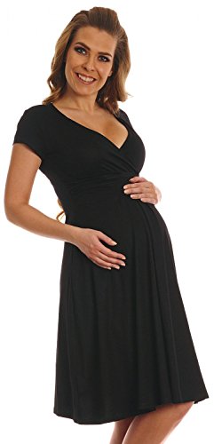 Happy Mama Damen Viskosejersey Umstandskleid Schwangerschafts Kleid Kurzarm 108p (Schwarz, EU 36, S)