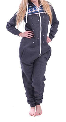 Juicy Trendz Dame Frauen Unisex One Zip Onesie Jumpsuit Playsuit Anzug H-CHAR M