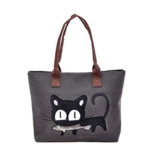 Kolylong® Neue Art und Weise Frauen-Schulter-Beutel-Segeltuch-Tasche Nette Katze (Schwarz)
