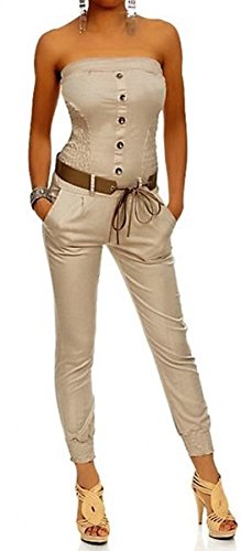 Laeticia Dreams Damen Jumpsuit Overall Bustier Sommer Lang S M L XL, Farbe:Sand;Größe:38