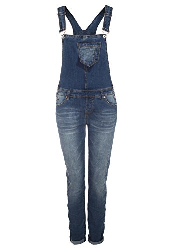 SUBLEVEL Damen Jeans-Latzhose Denim Overall mit Aufschlag Straight Fit middle blue S