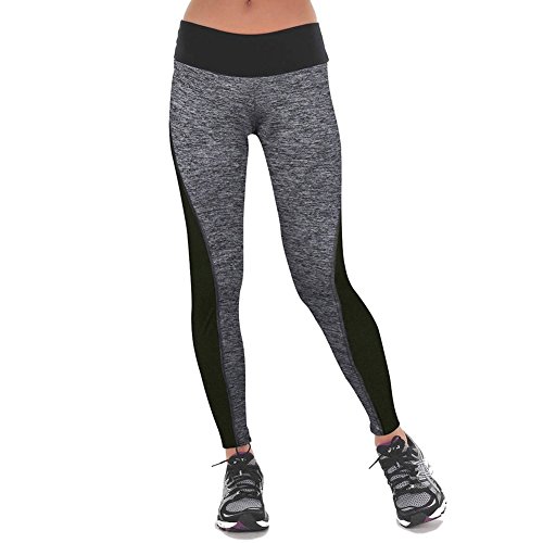 Tiaobug Damen Workout Sporthose Yoga Pants Fitness Jogginghose Training Leggings Stretch Hose S-3XL (Grau, S)