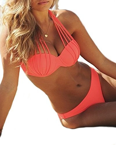 Toaho Damen Sexy Beach Bright Bandeau Diving Suit Badeanzug Bikini sets Bademode Orange L
