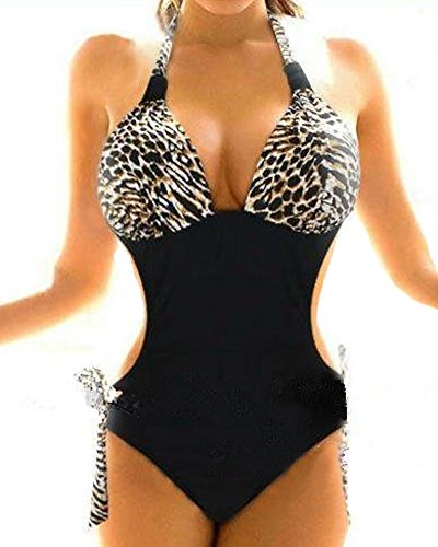 Toaho Damen Sexy Beach Strand Tankini Monokini Push Up Bademode Swimwear Swimsuit Grosse Grössen Leopard 2XL