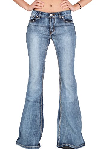 Damen Jeans-Schlaghosen - 60er/70er Stil mit Retro-Waschung - Blau (42)