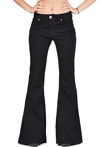 Damen Jeans-Schlaghosen - 60er/70er Stil mit Retro-Waschung - Schwarz (46)