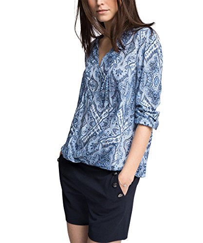 ESPRIT Collection Damen Regular Fit Bluse fließend weiche Qualität, Gr. 36 (Herstellergröße: S), Mehrfarbig (GREY BLUE 420)