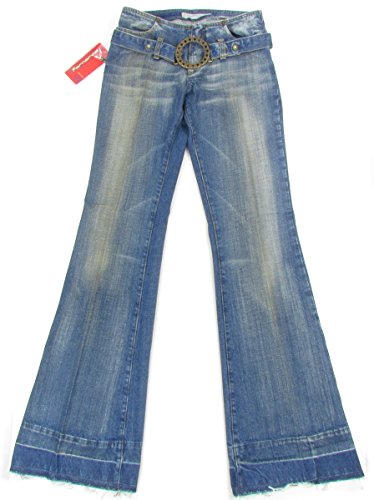 FORNARINA "70er Hippie Retro + Belt" Damen Schlaghosen Jeans Used-LookDenim (Blau)