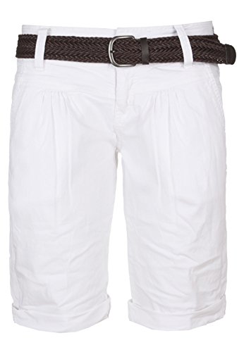 Fresh Made Sommer-Hose Bermuda-Shorts für Frauen | kurze Chino-Hose mit Flecht-Gürtel | Basic Shorts aus Baum-Wolle white M