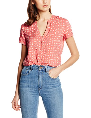 edc by ESPRIT Damen Bluse 056CC1F023-mit Muster, Rot (Coral 645), 38 (Herstellergröße: M)