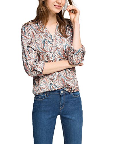 ESPRIT Collection Damen Regular Fit Bluse mit Ärmelriegeln, Gr. 38, Mehrfarbig (TAUPE 240)