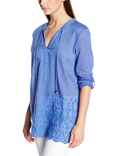 ESPRIT Damen Regular Fit Bluse mit Stickerei, Gr. 36, Blau (SHIRT BLUE 489)