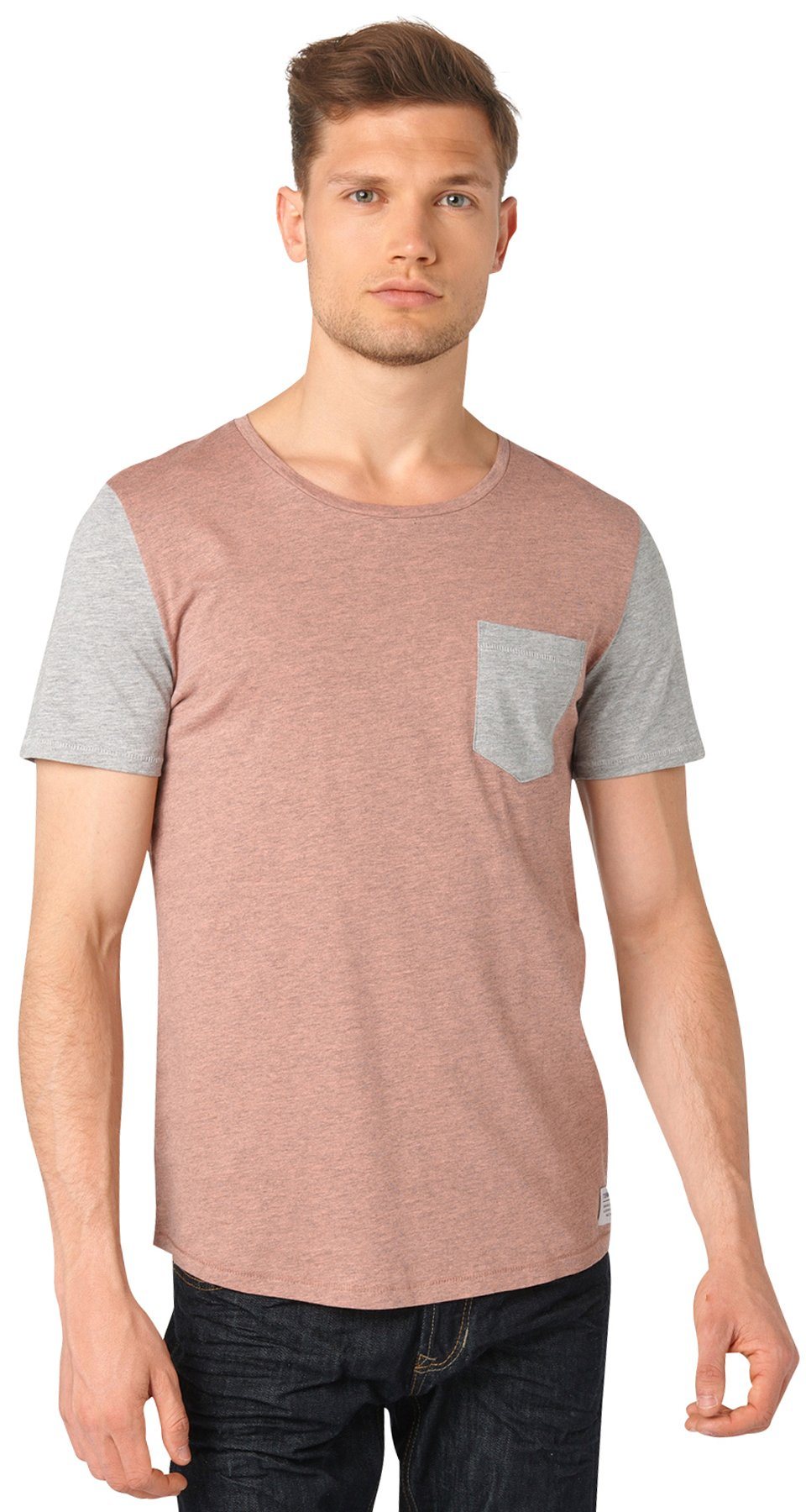 TOM TAILOR DENIM T-Shirt »overdyed mélange colourblock«