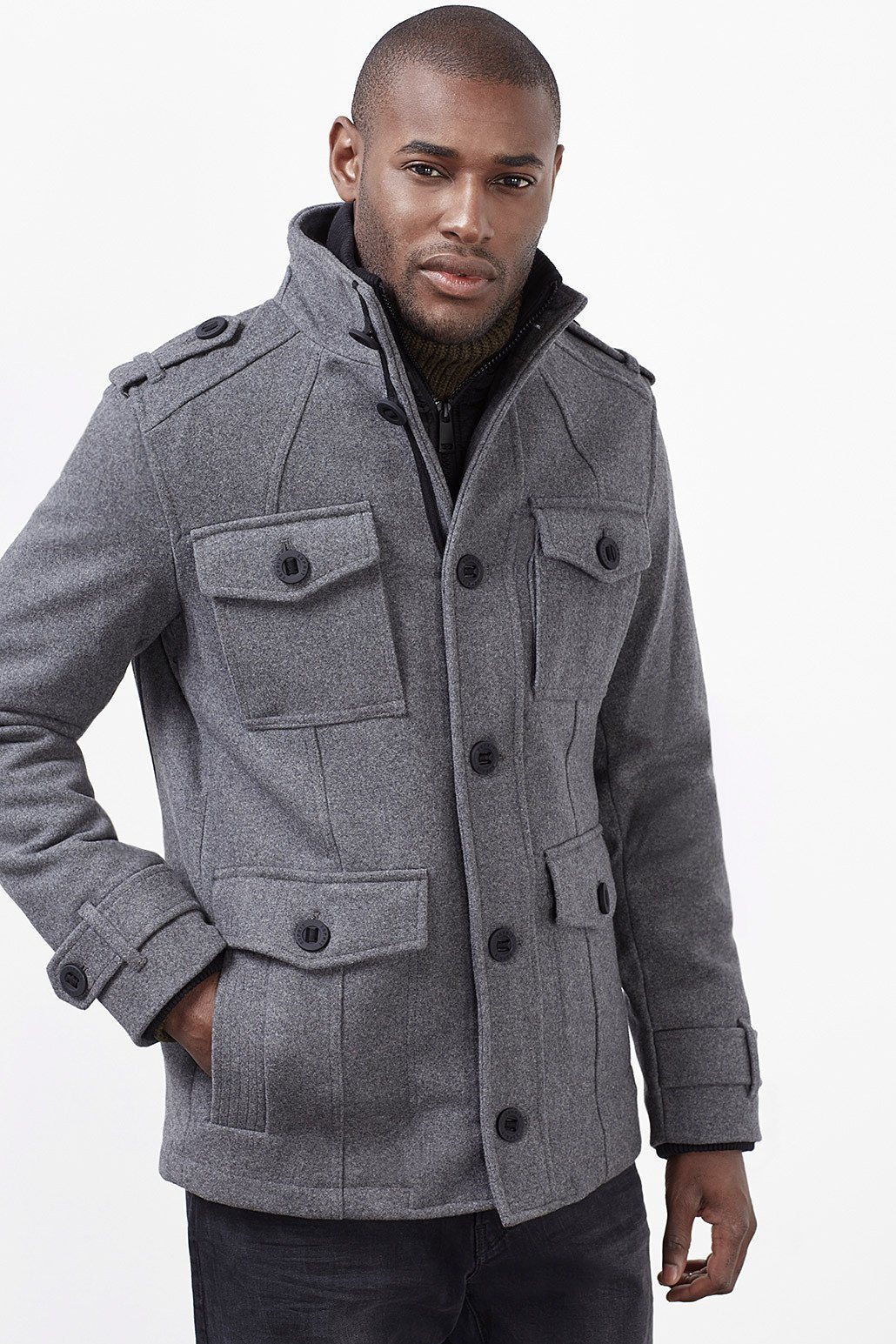ESPRIT CASUAL Wattierte Woll-Mix Field Jacket mit Layering