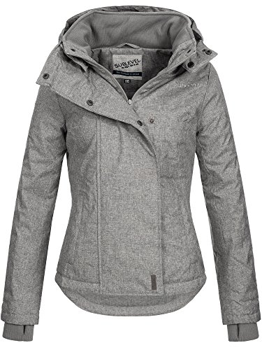 SUBLEVEL Damen Zipper Jacke mit Kapuze Steppjacke Stepp Winterjacke Jacke Damenjacke pencil grey XL
