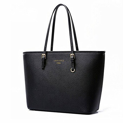 LI&HI Damen Handtasche Schwarz Marken Handtaschen Elegant Taschen Shopper Reissverschluss Frauen Handtaschen Schwarz Groß - 33/28/15 cm (B*H*T)