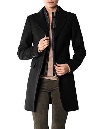 Tommy Hilfiger Damen Mantel Wollstoff Warme Jacke Unifarben, Größe: L, Farbe: Schwarz