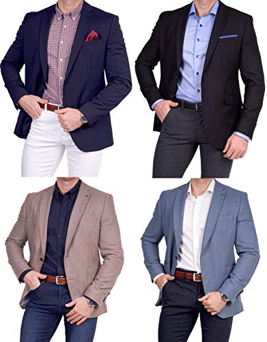 Unbekannt Herren Sakko Schurwolle/Polyester klassisch Reverskragen Blazer Zweiknopf Jackett Anzug Slim Fit bequem