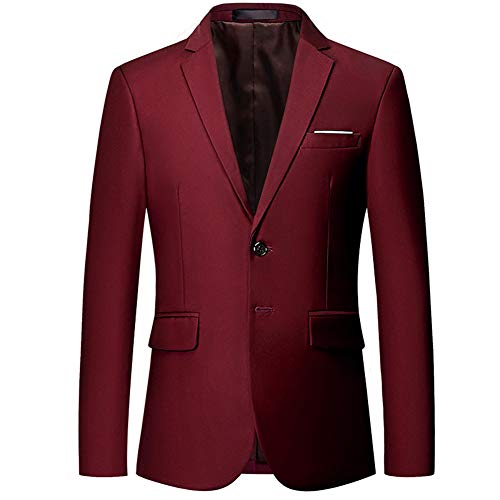 YOUTHUP Herren Sakko Slim Fit Einfarbig Modern Anzugjacke für Hochzeit Party Abschluss Business, Rot, 2XL