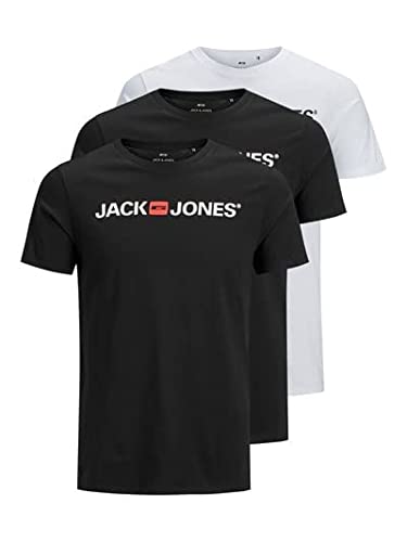 JACK & JONES Herren JJECORP Logo Tee SS Crew Neck 3PK MP T-Shirt, White/Pack:1Black 1Navy Blazer 1 White, L , 3 Stück(1er Pack)