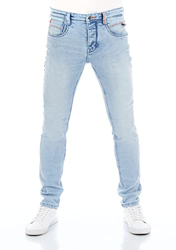 riverso Herren Jeans Hose RIVCaspar Slim Fit Jeanshose Used Look Baumwolle Denim Stretch Schwarz Blau Grau w29 w30 w31 w32 w33 w34 w36 w38, Farbe:Light Blue (L139), Länge:L34, Weite:29W