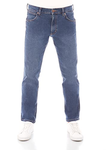 Wrangler Herren Jeans Regular Fit Greensboro Hose Blau Straight Jeanshose Denim Stretch Baumwolle Blue w36, Farbe: Basement Blue, Größe: 36W / 34L